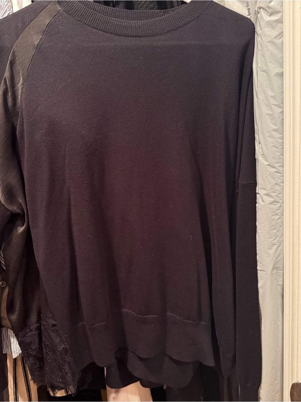 All Saints Women's black lightweight sweater with lace trim